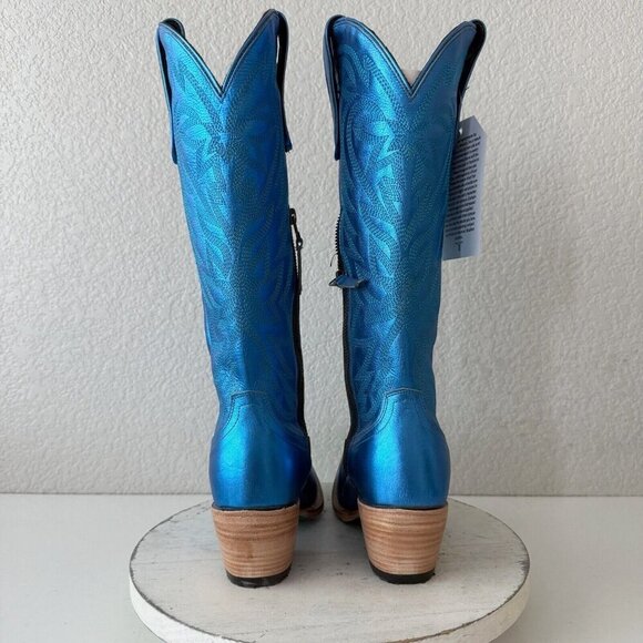 Lane SMOKESHOW Womens Cowboy Boots 7 Blue Leather Western Cowgirl Mid Calf Tall - Picture 4 of 15